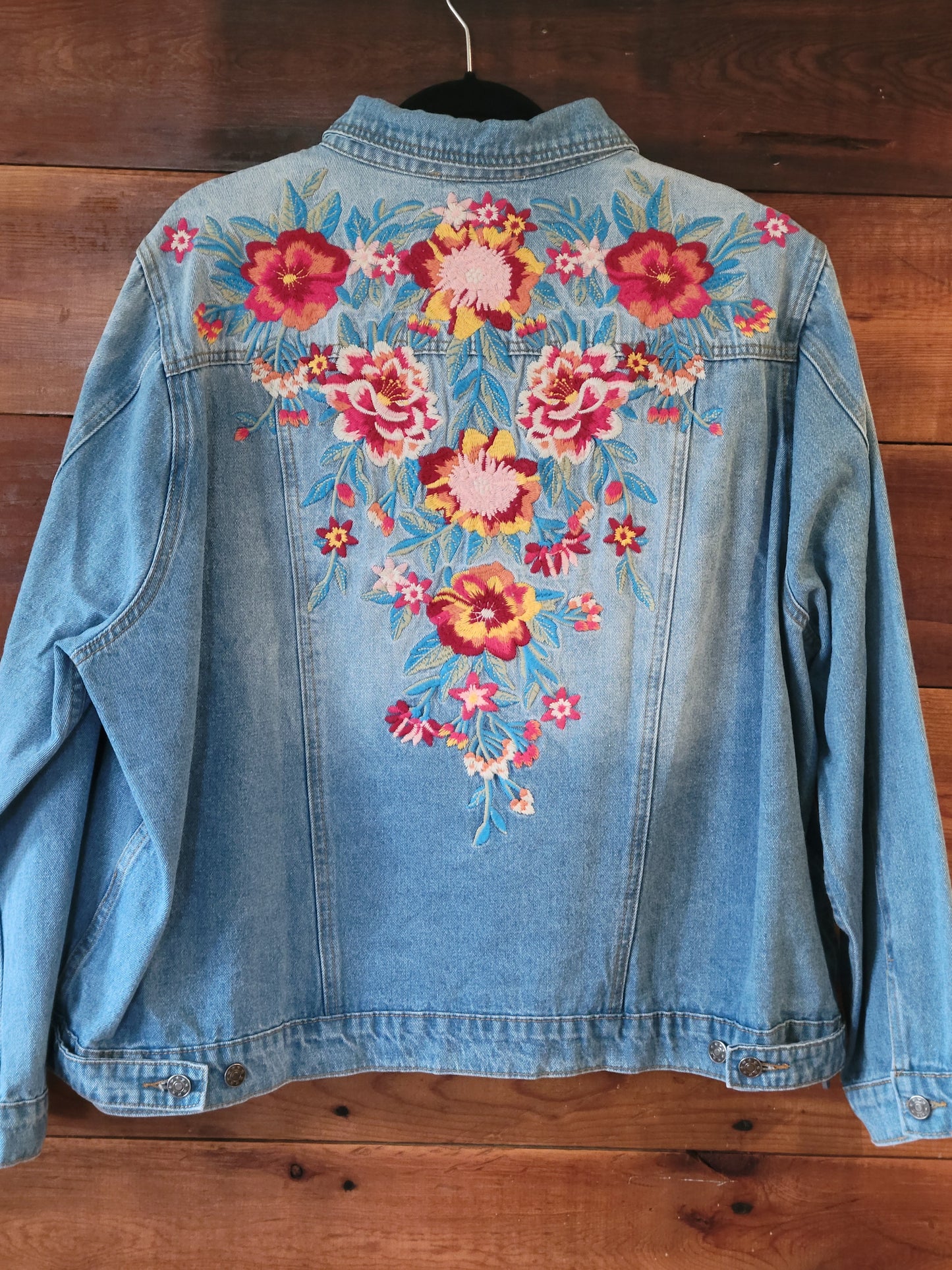 Embroidered Medium Wash Denim Jacket - White Owl Creek Boutique