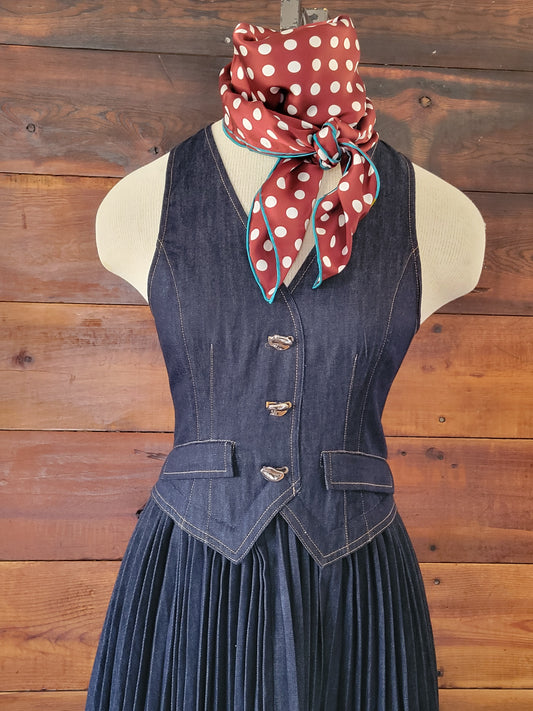 Denim VNeck Buttoned Vest Pleated Dress - White Owl Creek Boutique