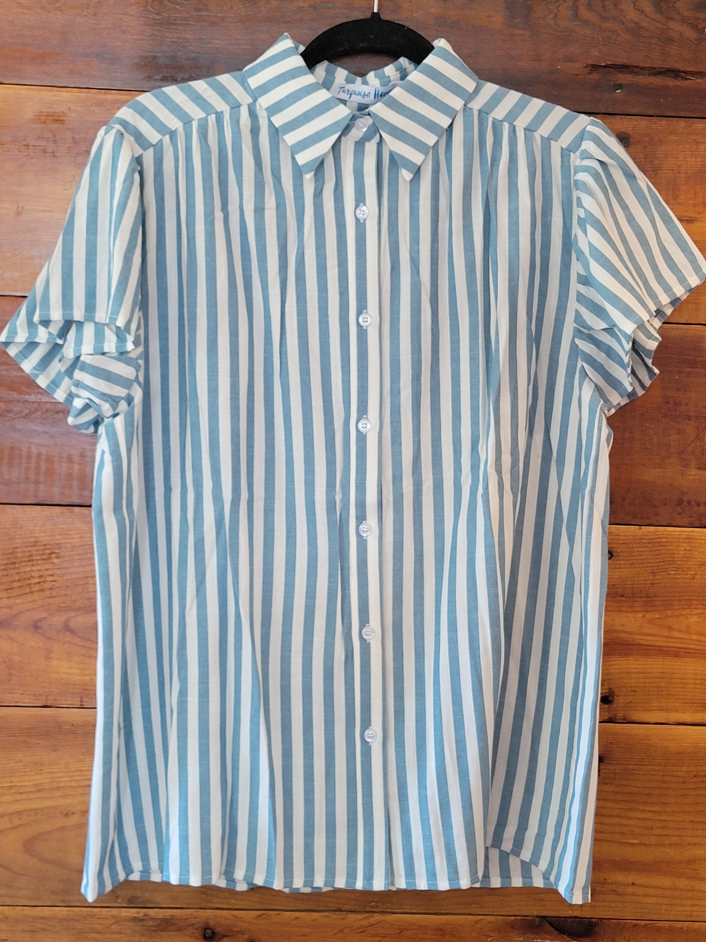 Teal Stripe Flutter Sleeve