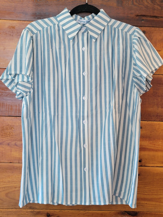 Teal Stripe Flutter Sleeve