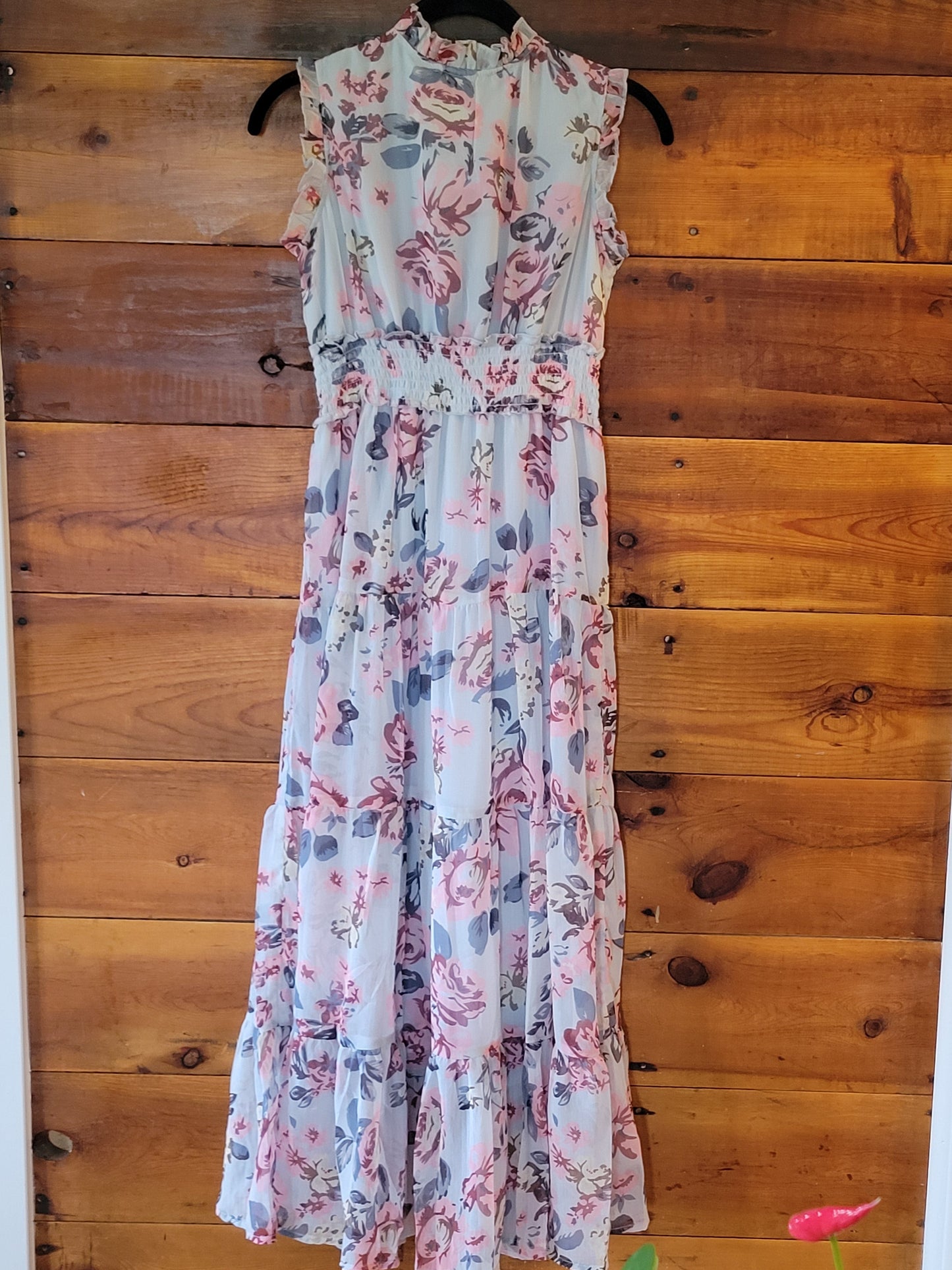 Floral dress on a wooden surface