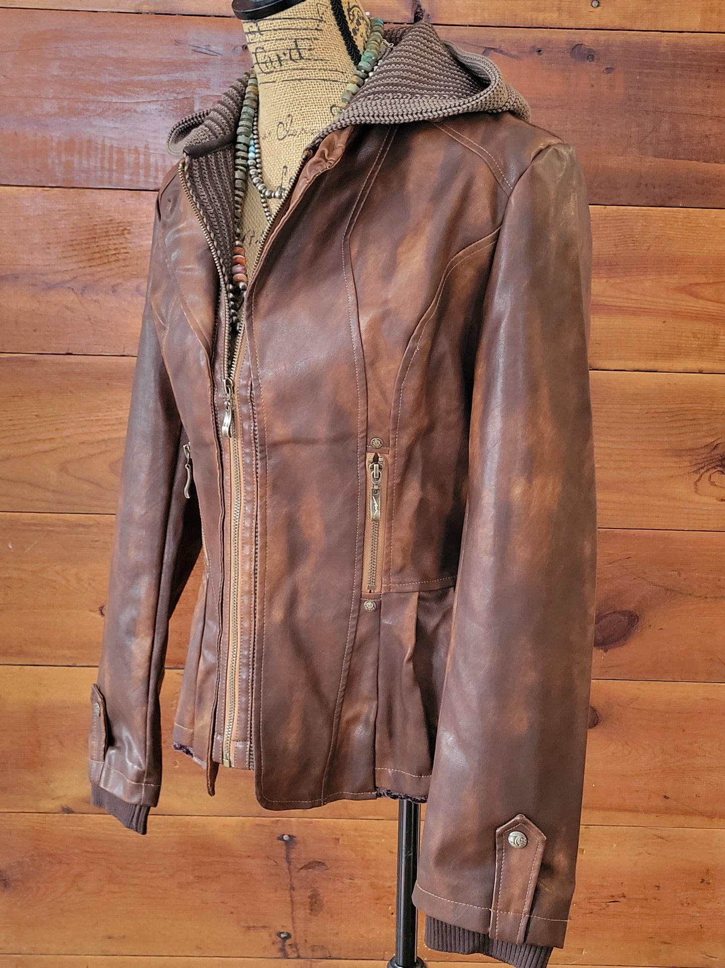 Faux Leather Pleated Jacket