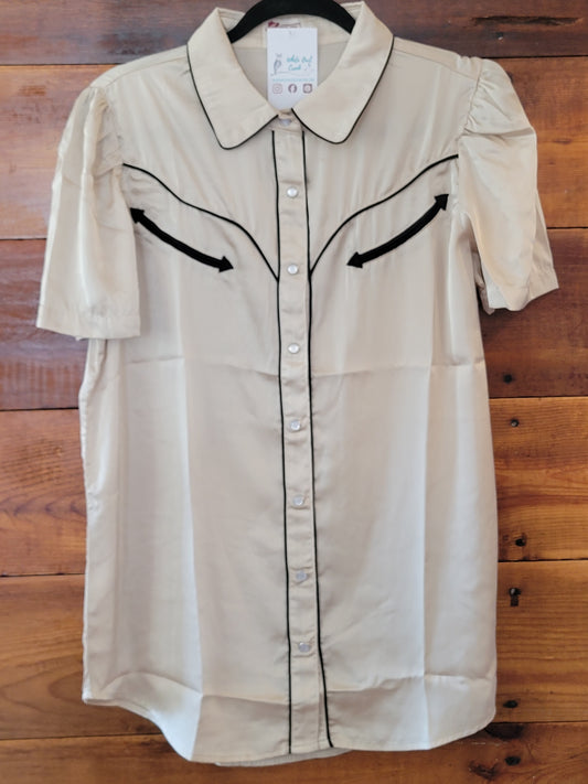 Ivory Satin Snap Shirt