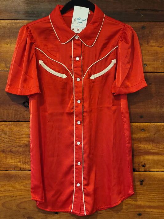 Red Satin Snap Shirt