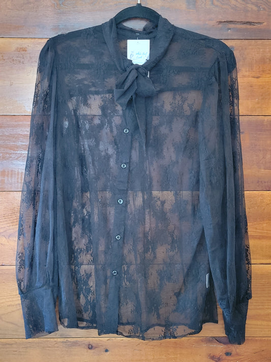 Black Lace Tie Bow Top