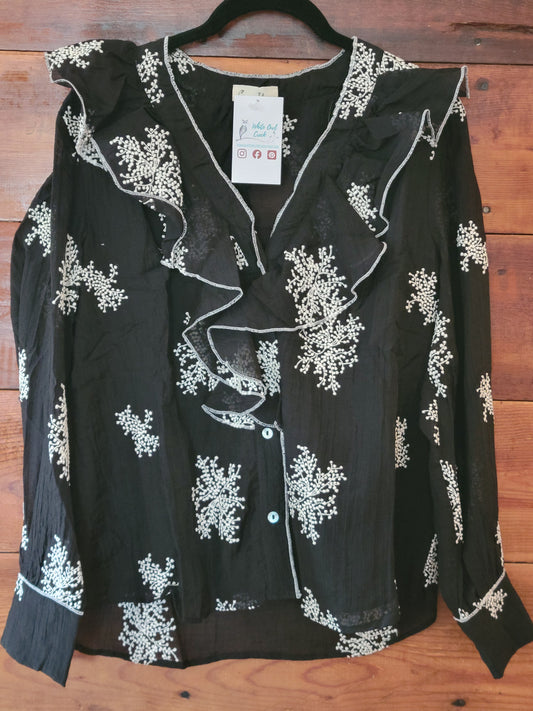 Embroidered Ruffle Blouse