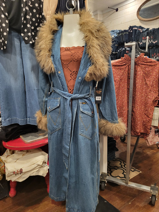 Wrangler Long Denim Fur Collar Coat