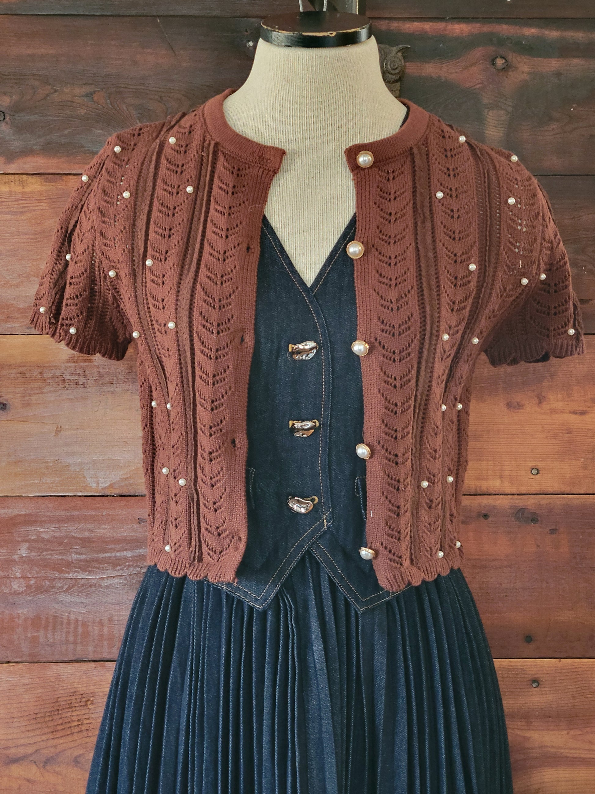 Pearl Embellished Short Sleeve Sweater - White Owl Creek Boutique