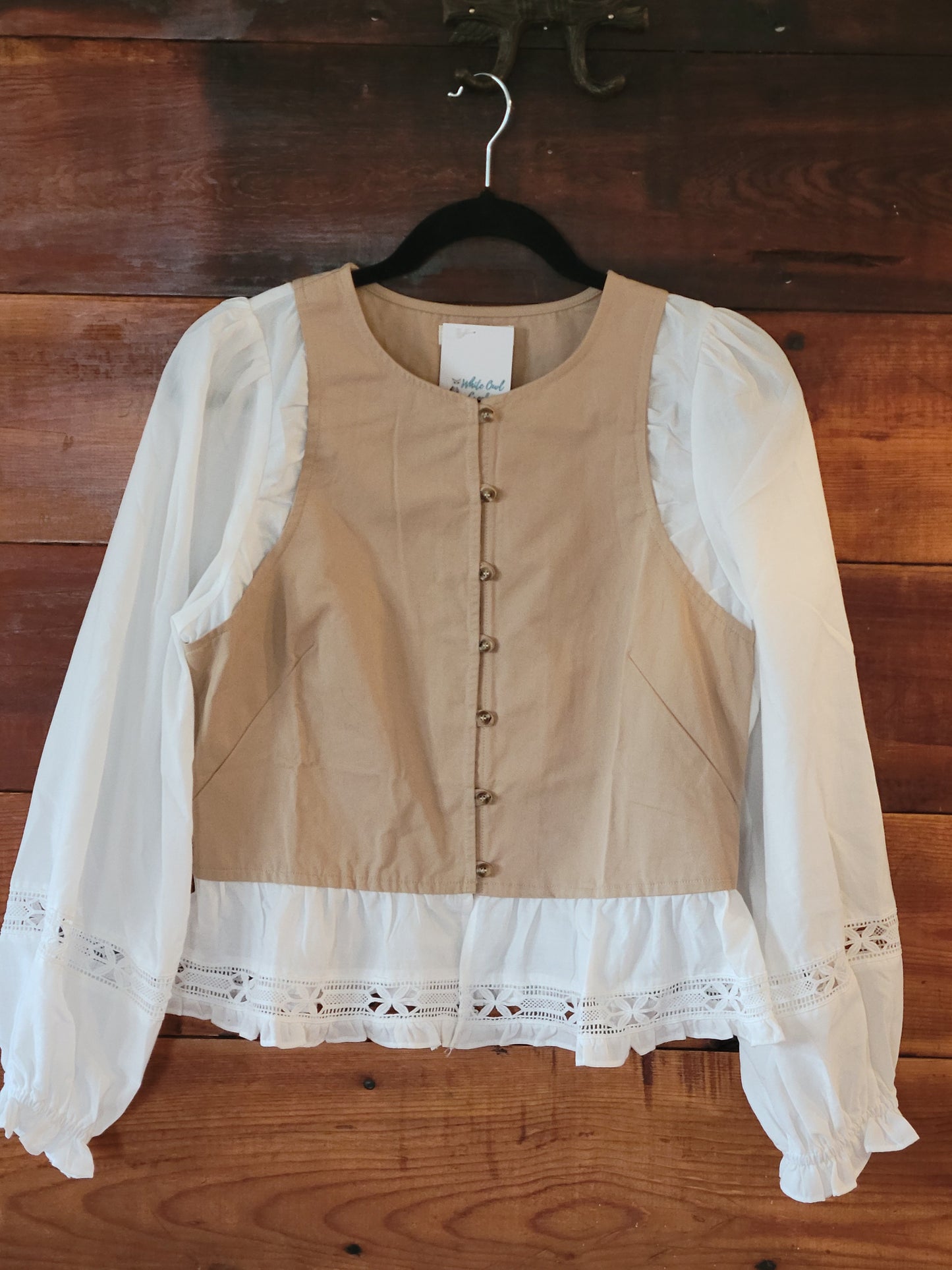 Button Front Layered Ruffle Hem Top - White Owl Creek Boutique