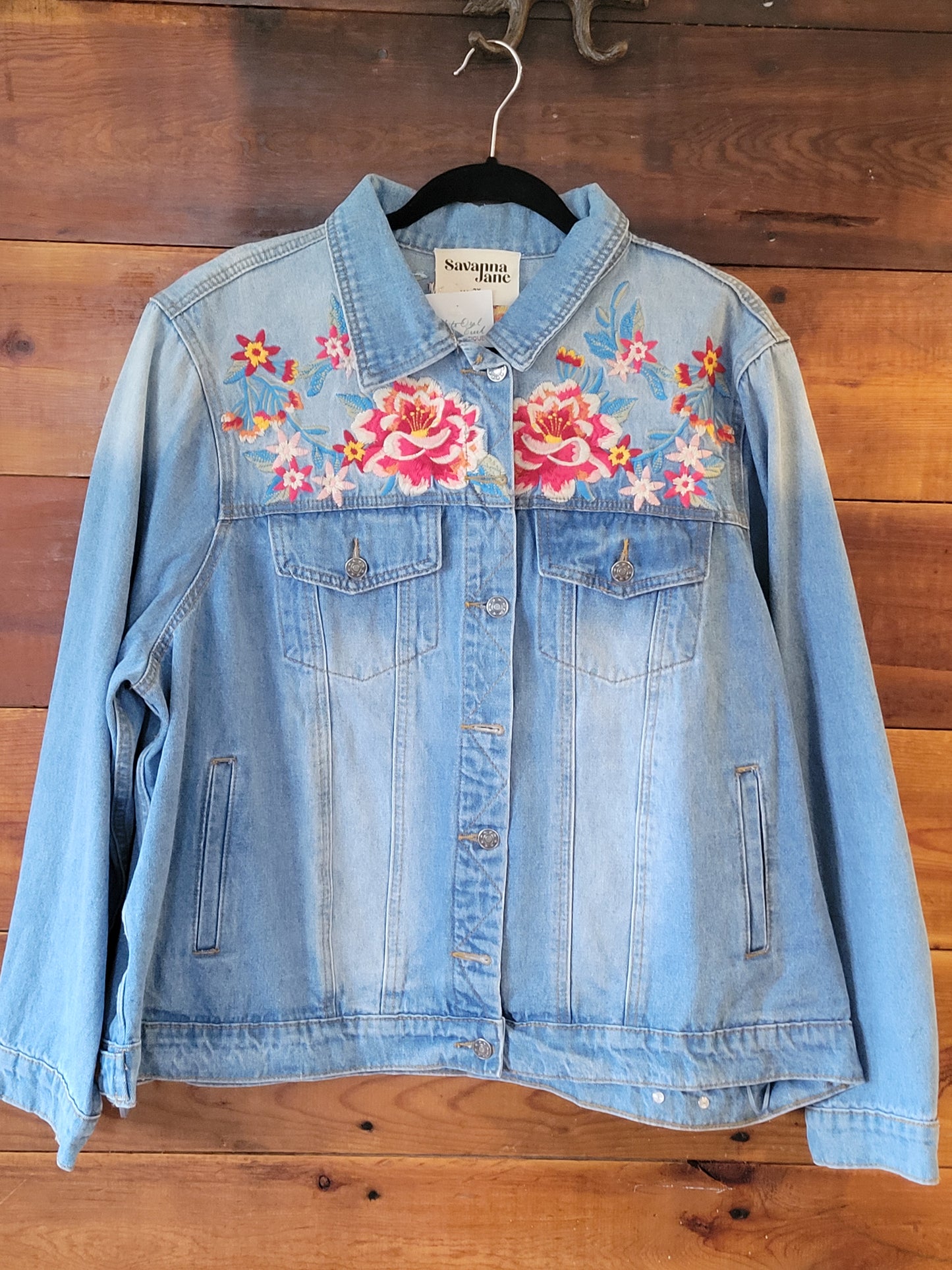 Embroidered Medium Wash Denim Jacket - White Owl Creek Boutique