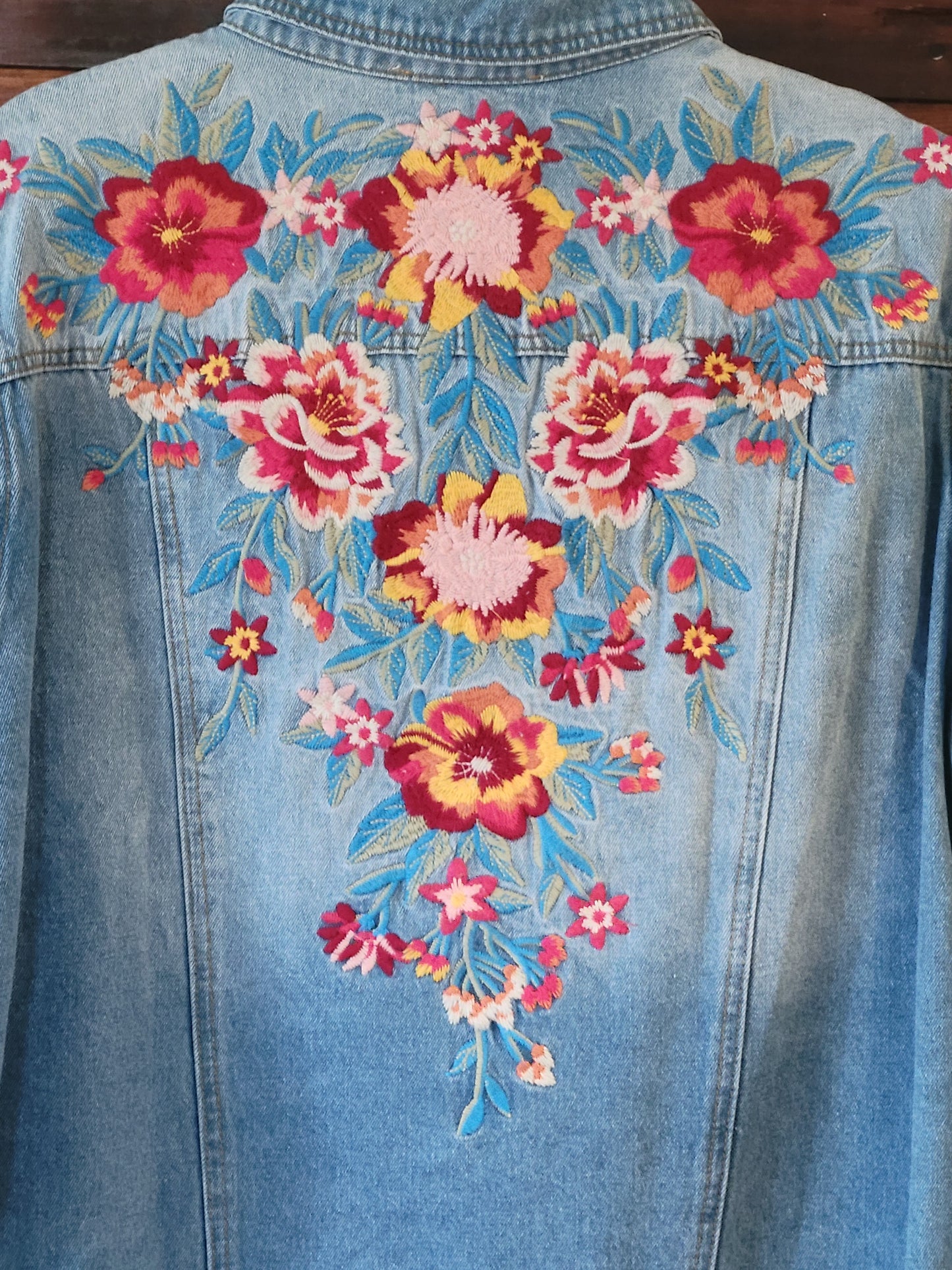 Embroidered Medium Wash Denim Jacket - White Owl Creek Boutique