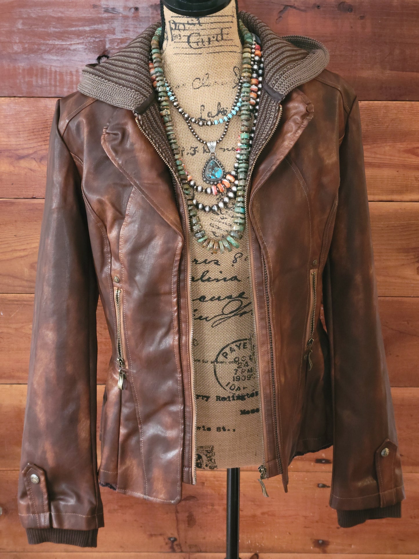 Faux Leather Pleated Jacket