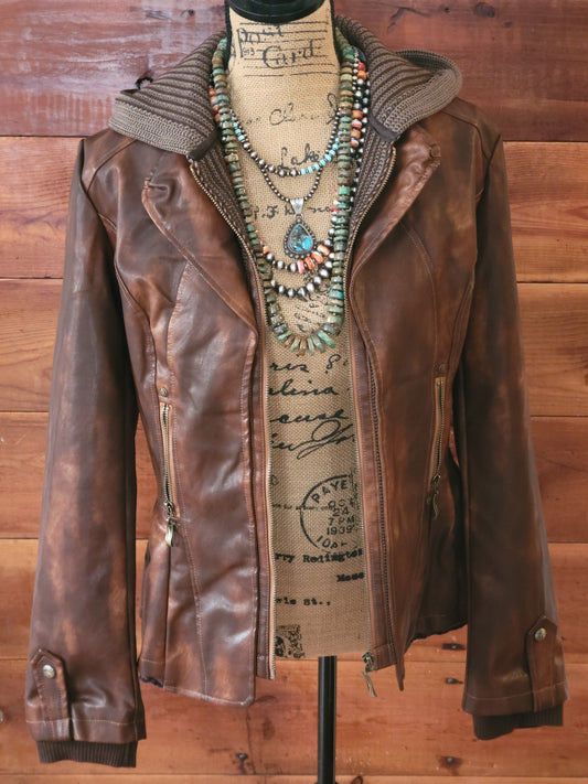 Faux Leather Pleated Jacket