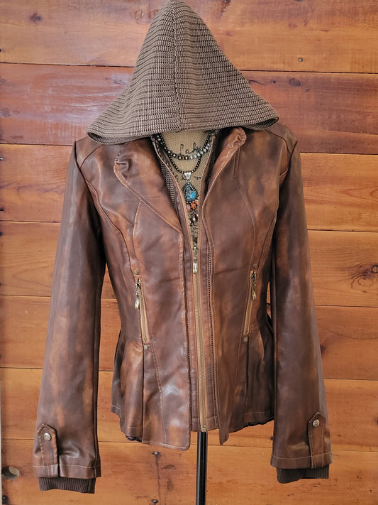 Faux Leather Pleated Jacket