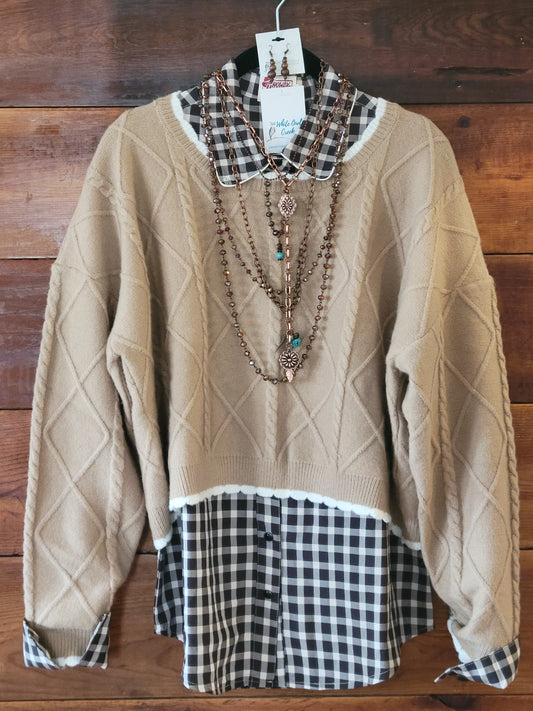 Diamond Cable Knit Cropped Sweater