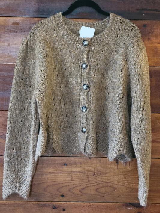 Mocha Scalloped Hem Cardigan