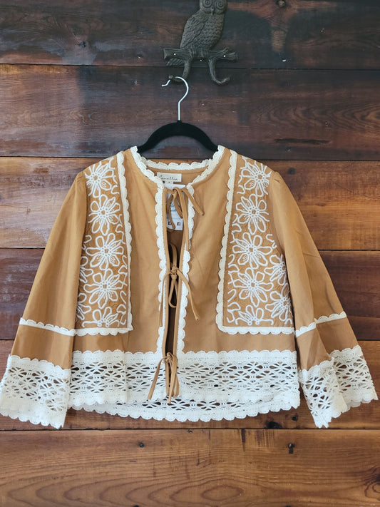 Floral Embroidery Crochet Trim Top