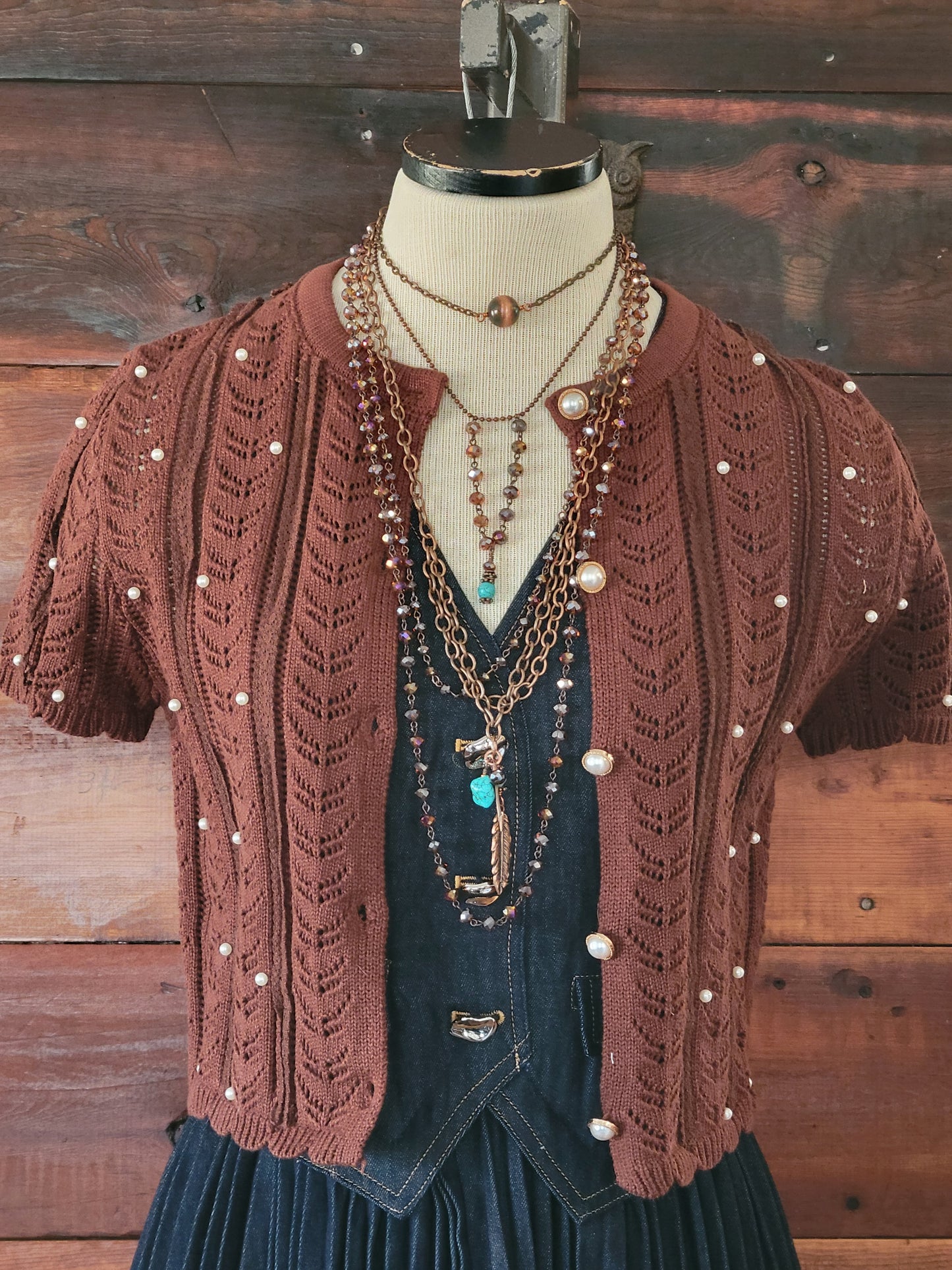 Pearl Embellished Short Sleeve Sweater - White Owl Creek Boutique