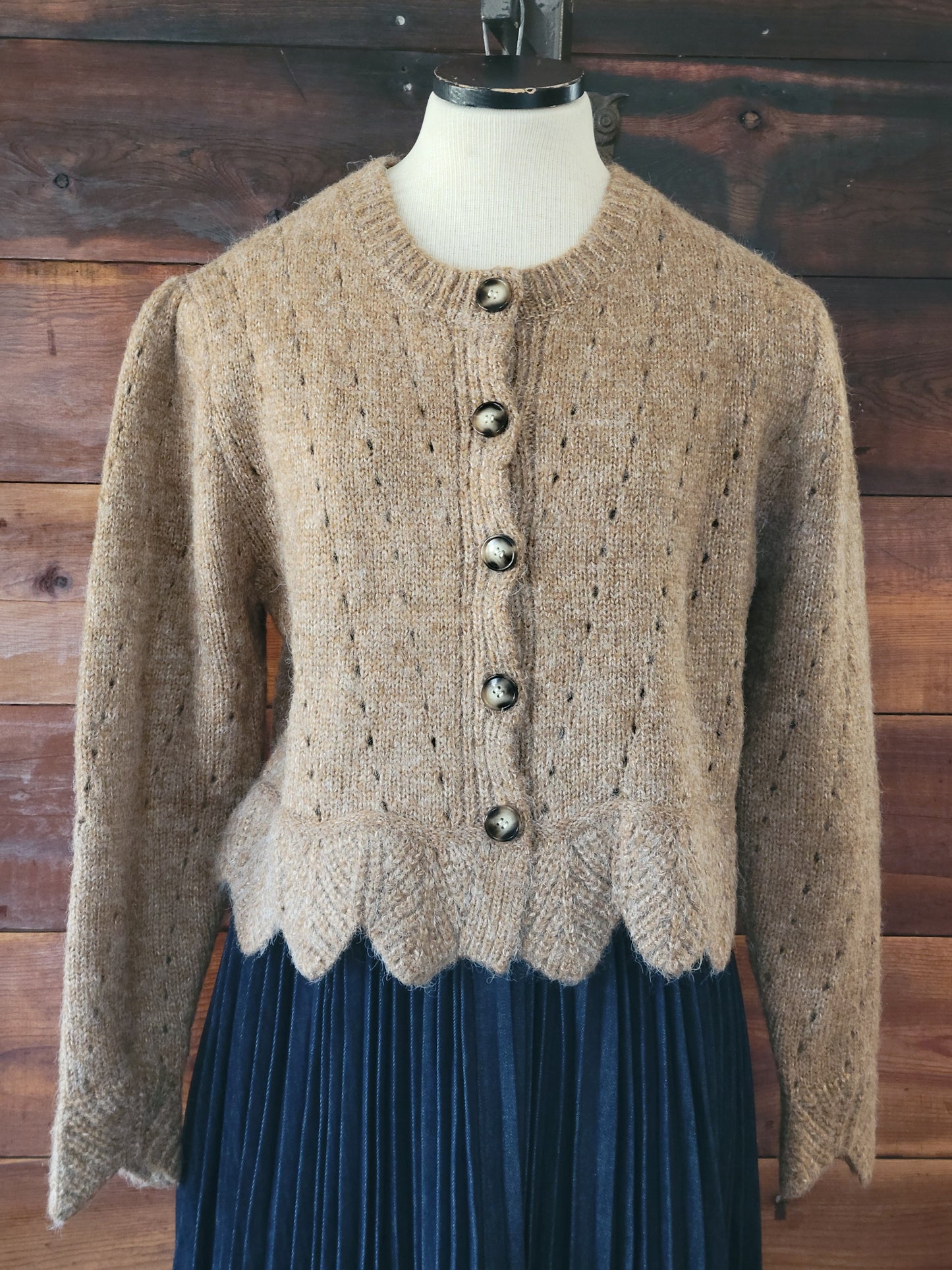Mocha Scalloped Hem Cardigan - White Owl Creek Boutique
