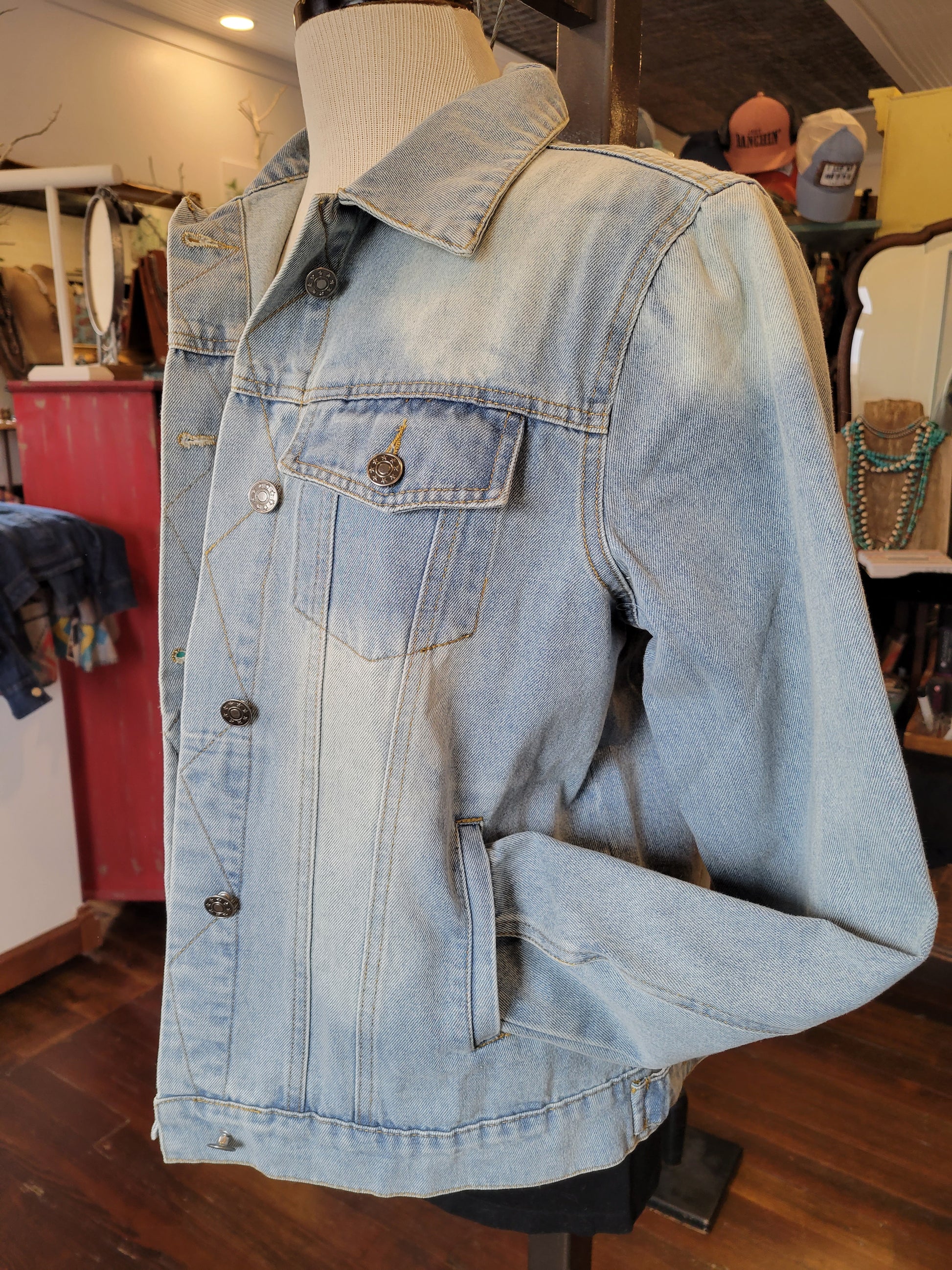 Embroidered Light Denim Jacket - White Owl Creek Boutique
