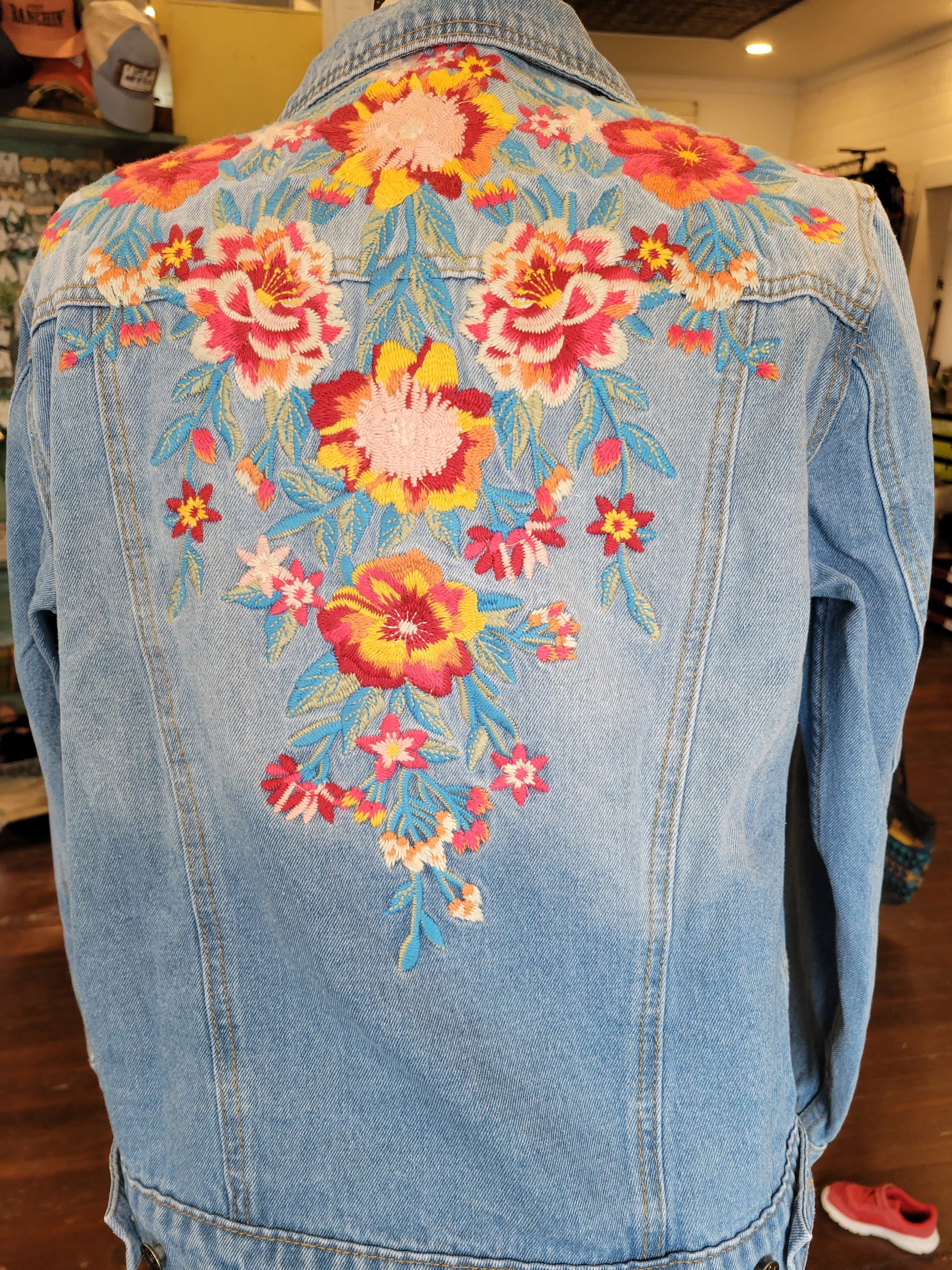 Embroidered Medium Wash Denim Jacket - White Owl Creek Boutique