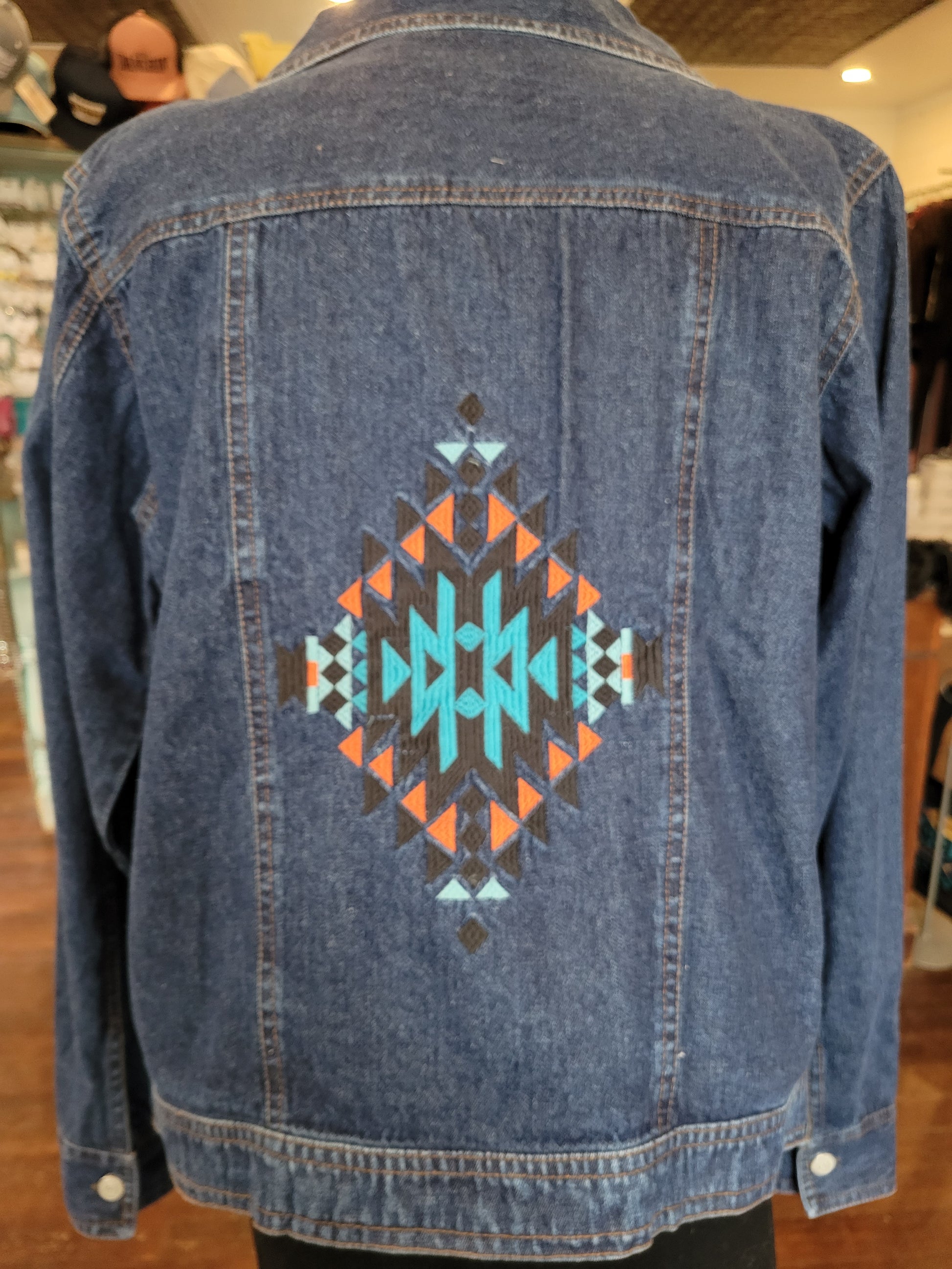 Embroidered Aztec Dark Denim Jacket - White Owl Creek Boutique