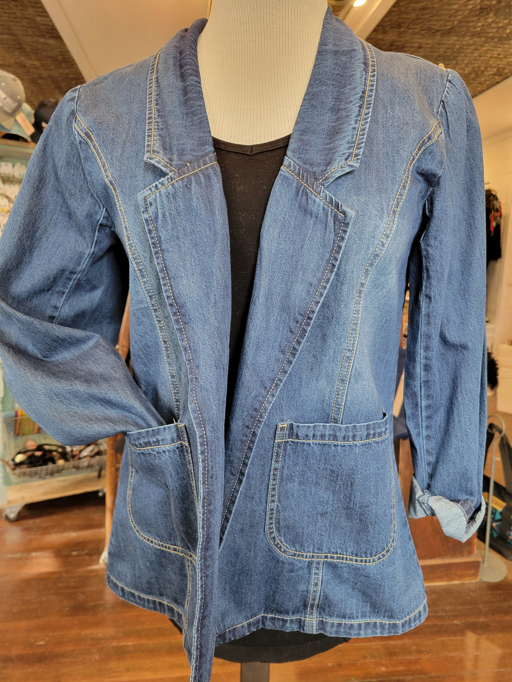 Fitted Denim Blazer - White Owl Creek Boutique