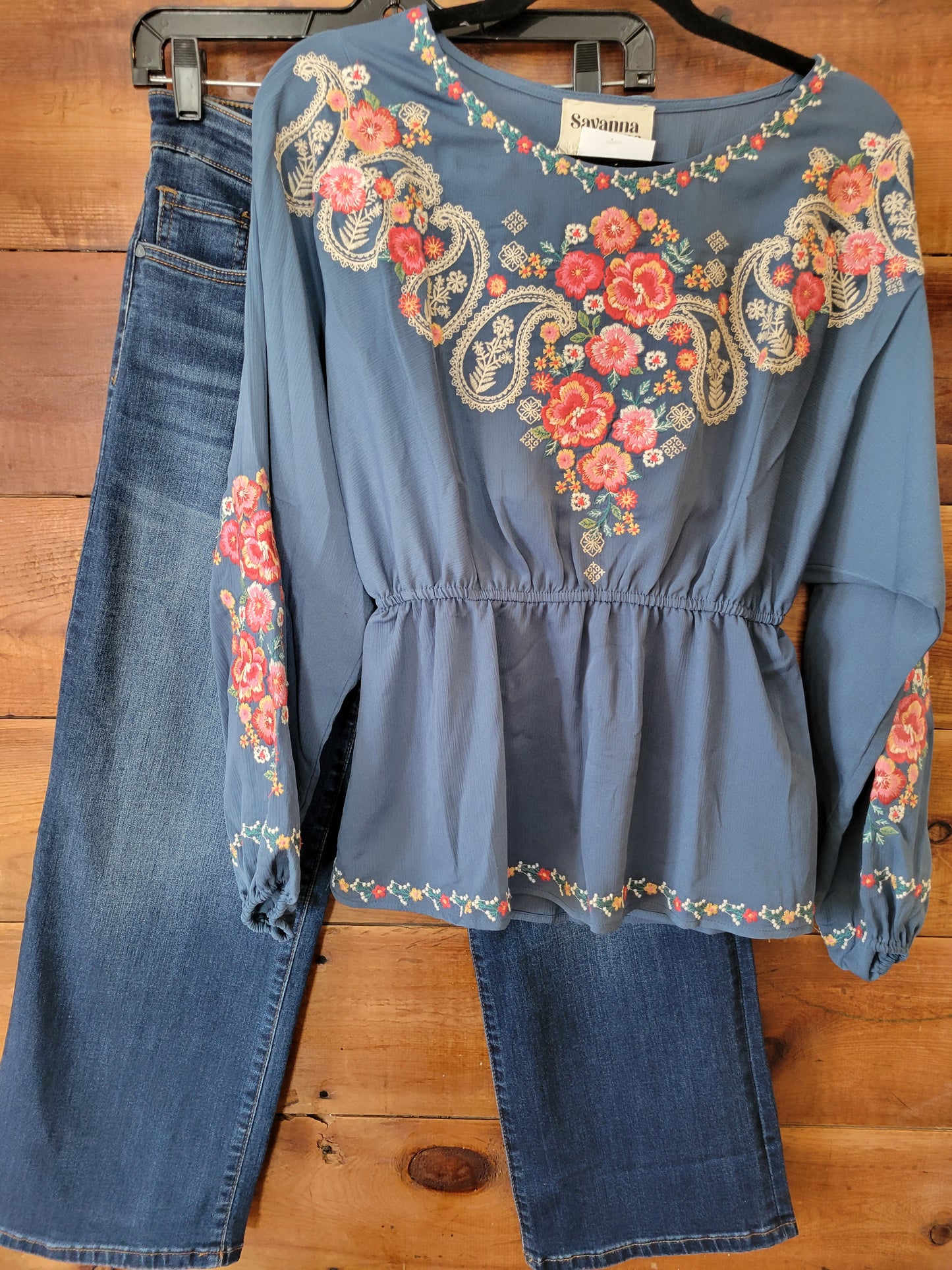 Midnight Blue Embroidered Flounce Top - White Owl Creek Boutique