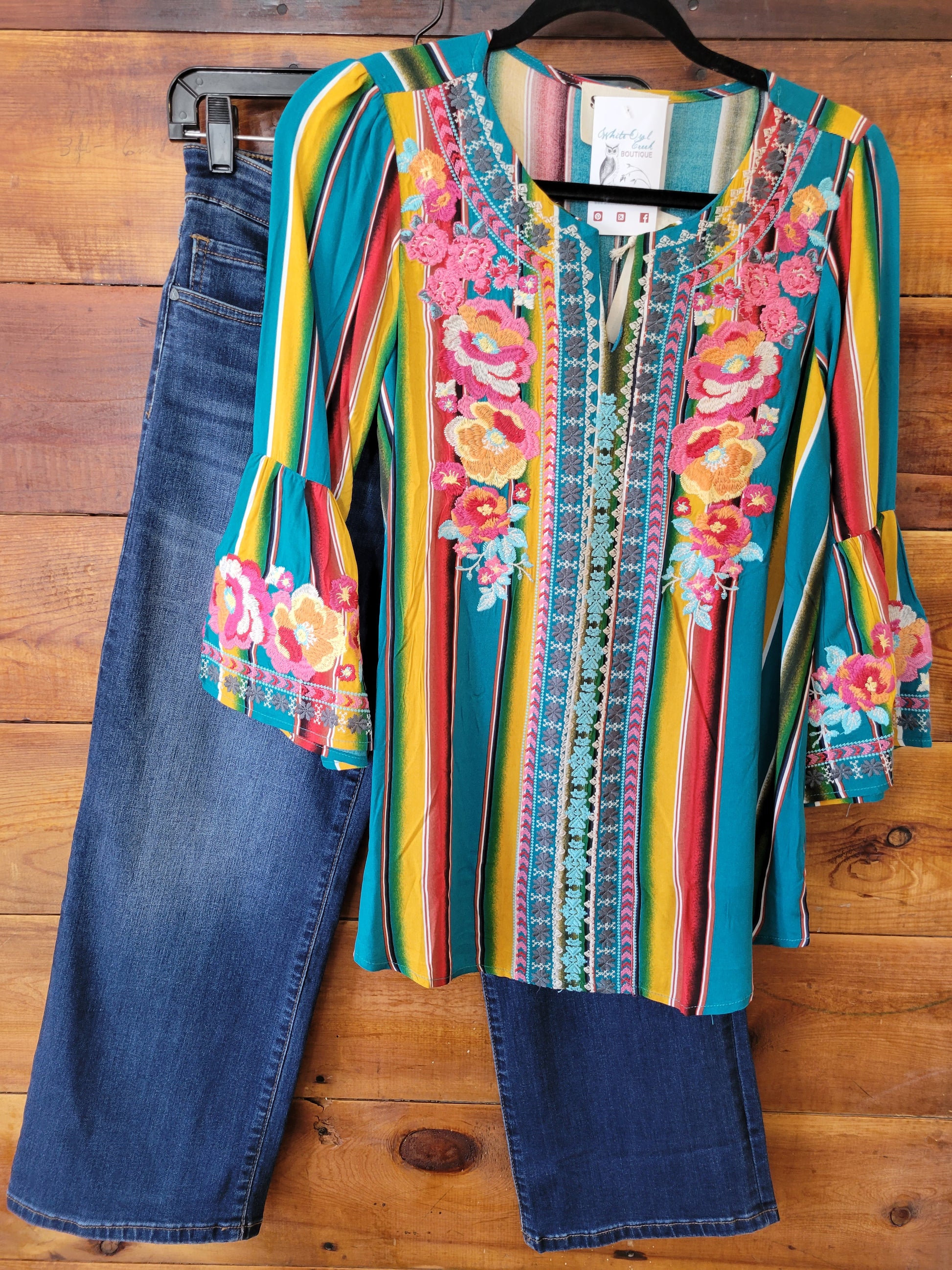 Serape Stripe Embroidered Top - White Owl Creek Boutique