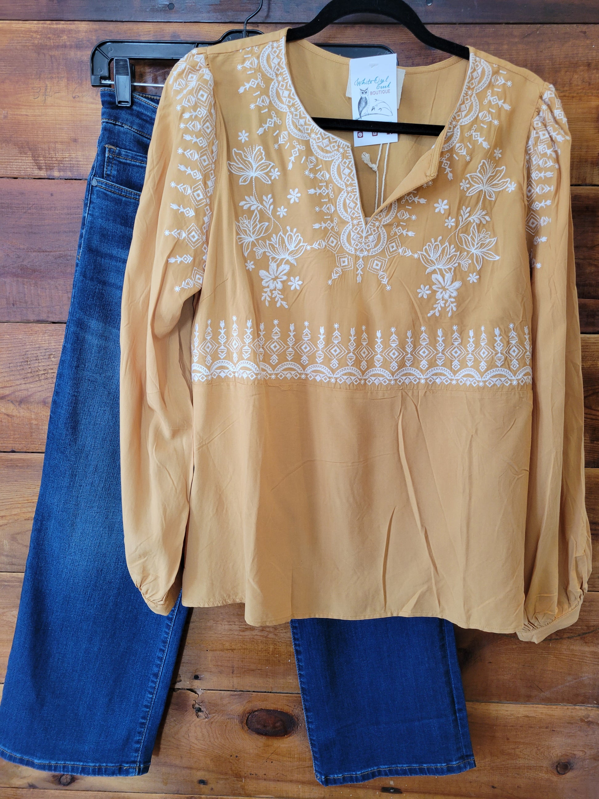 Marigold Embroidered Top - White Owl Creek Boutique