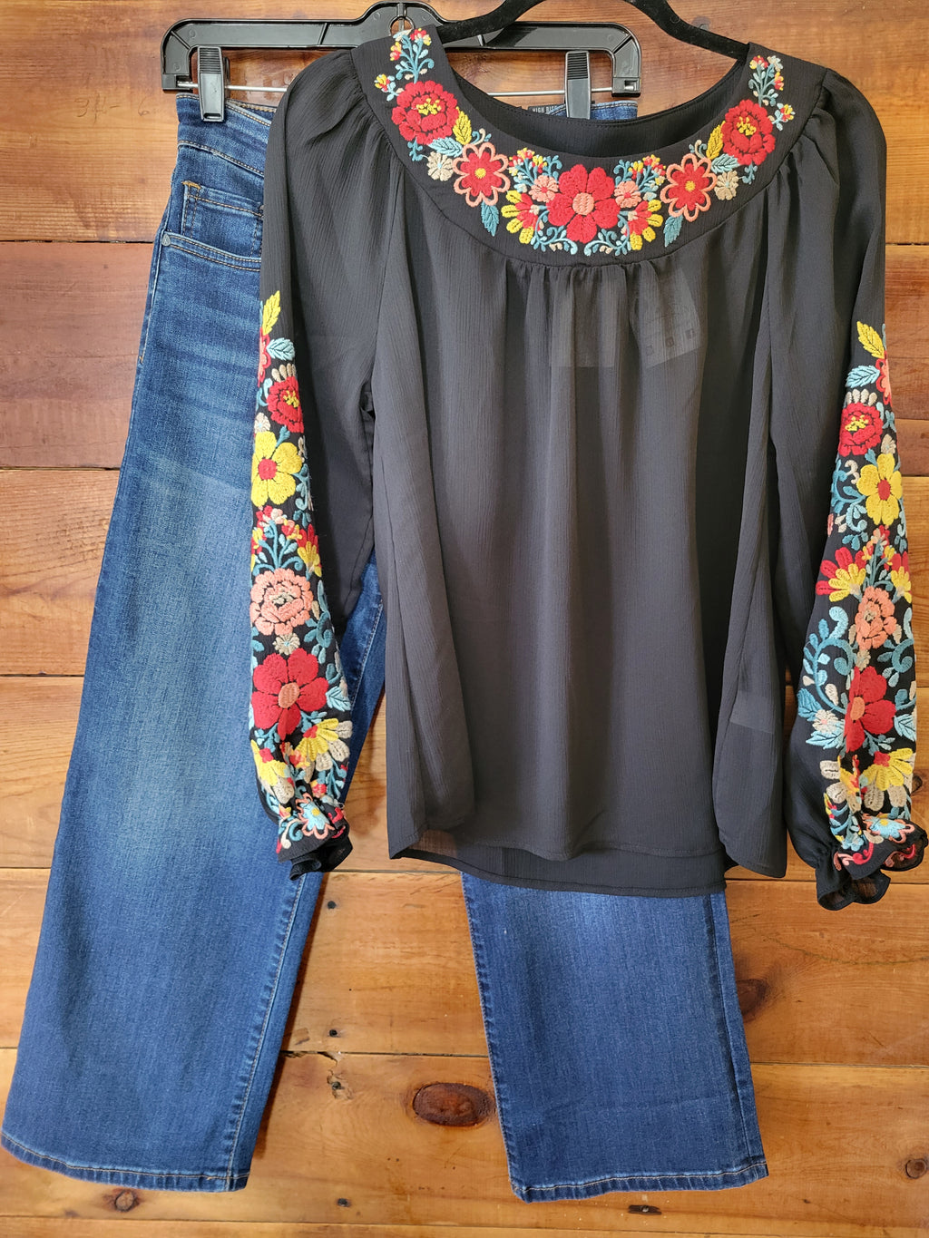 Black Embroidered Sleeve Top - White Owl Creek Boutique