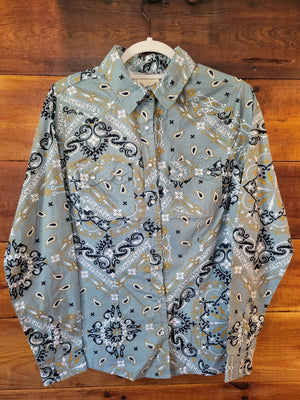 Navy and light blue Bandana western snap shirt