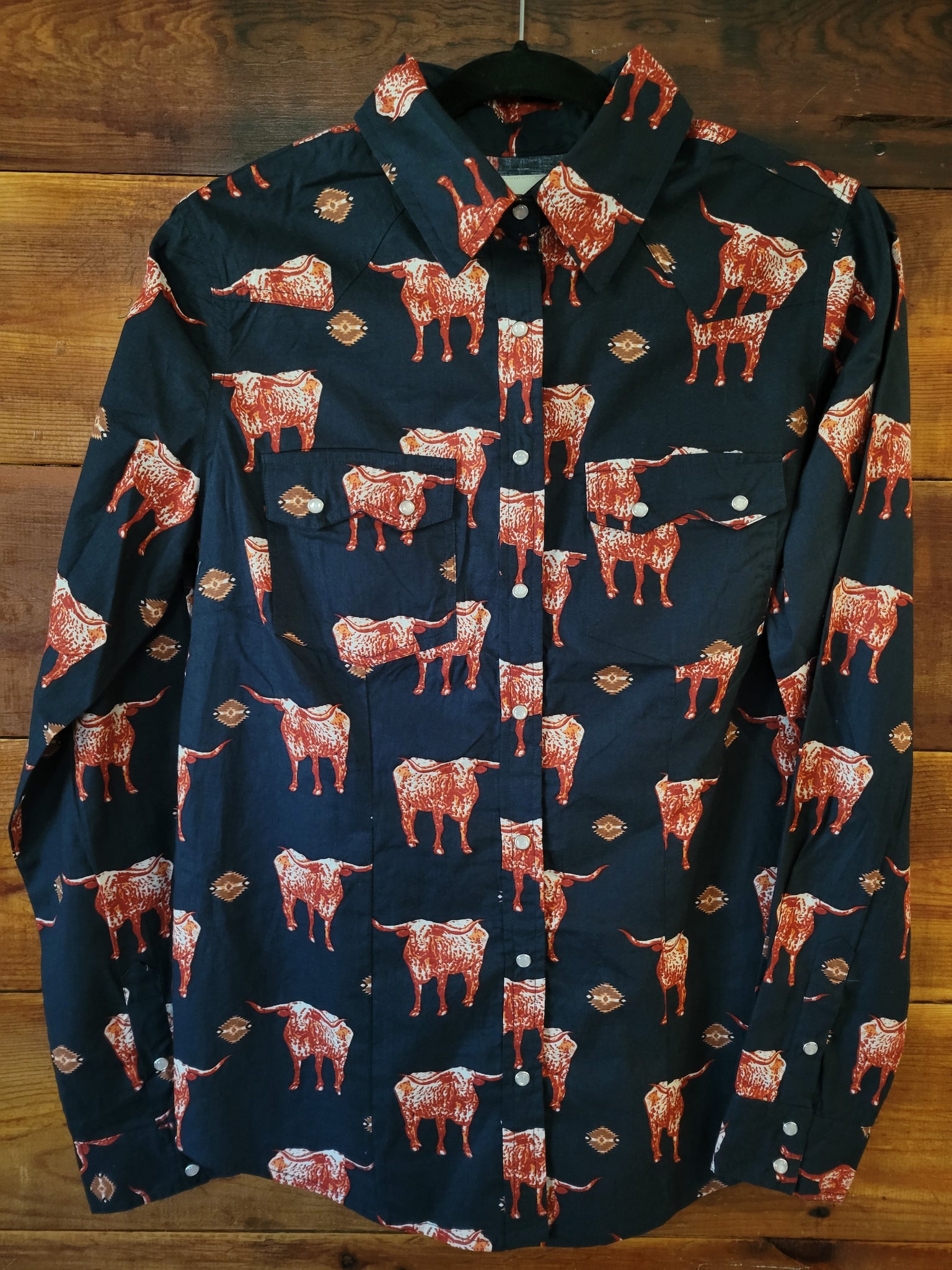 Navy Longhorn Western Snap Shirt