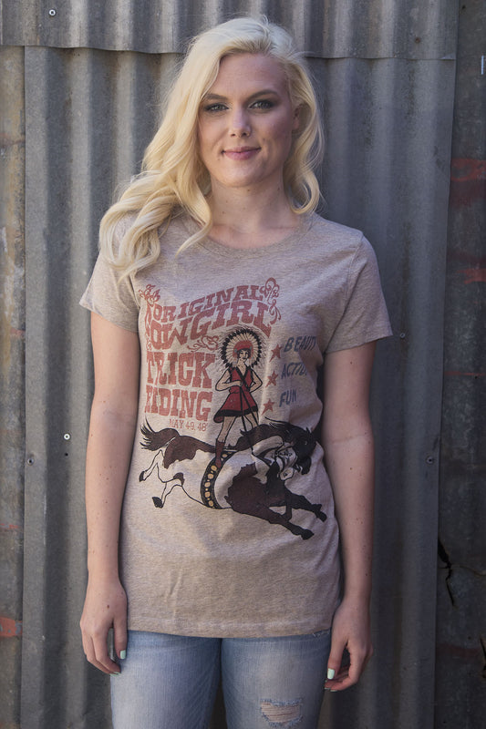 Red Barn Ranch Original Cowgirl T-Shirt, Trick Riding - White Owl Creek Boutique