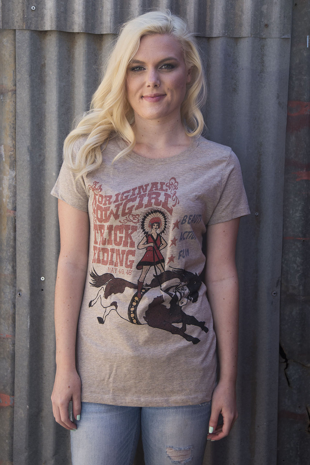 Red Barn Ranch Original Cowgirl T-Shirt, Trick Riding - White Owl Creek Boutique