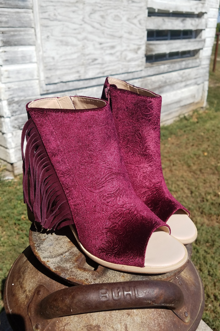 Embossed Velvet Fringe Bootie– White Owl Creek Boutique